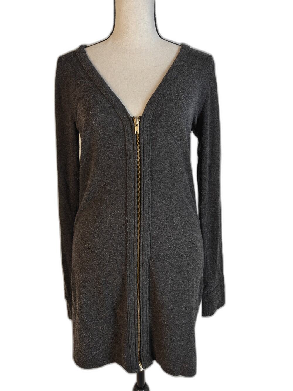 Women's Aqua Gray Zip Front Long Sleeve Sweater Dress Size S